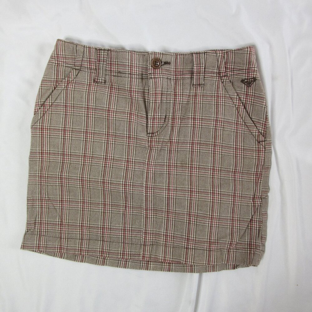 Roxy Mini Skirt Girls Brown Plaid Surfer Skater Pencil Size 12